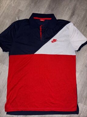 Nike Men’s Diagonal Colorblock Polo - Red, Navy & White